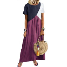 (Fuchsia,XXXXL)Women Color Block T Shirt Dress Casual Loose Long Dress Crewneck Beach Maxi Dress Swing Dress Short Sleeve Maxi Dress Yellow Xl
