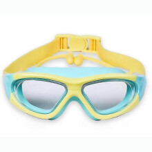 (Yellow)Kids Swim Goggles With Earnose Plug Wide Clear View Anit-fog No Leak Water Pool Adjustable Goggle