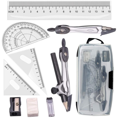 Geometry Compass Set 10Pcs School Maths Protractor 1
