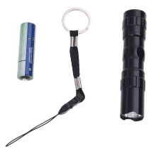 Black Flashlight White Light 3W Battery AA + Strap