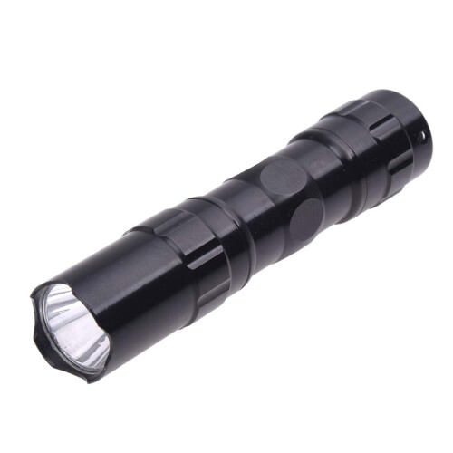Black Flashlight White Light 3W Battery AA + Strap 2
