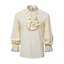 (Khaki, 2XL) Mens Pirate Shirt Vampire Renaissance Victorian Gothic Ruffled Medieval Halloween Costume Clothing Tops