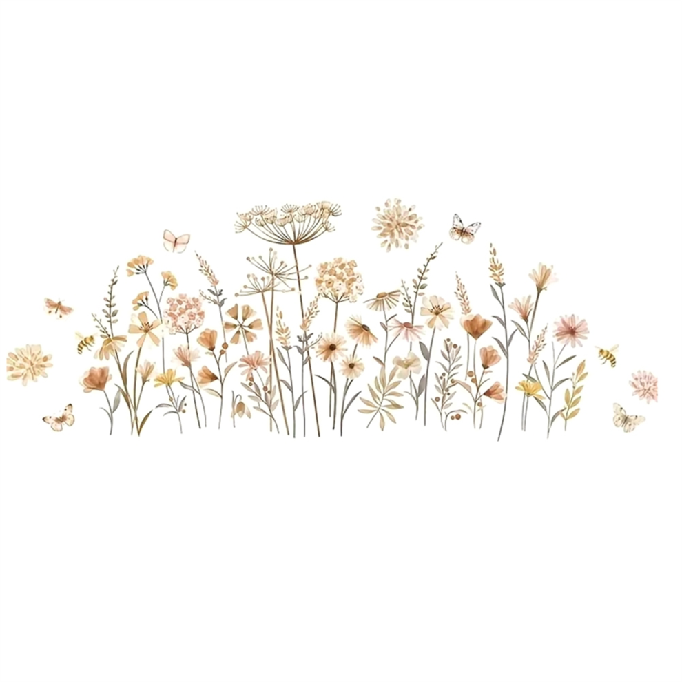Boho Flower Wall Stickers Wildflower Floral Grass Semoic