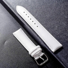 (18mm,White)Genuine Leather Watchband Soft Material Watch Band Wrist Strap 12 14 16 18 20 21 22mm With Silver Color Stainless Steel Buckle