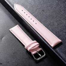 (14mm, Pink) Genuine Leather Watchband Soft Material Watch Band Wrist Strap 12 14 16 18 20 21 22mm With Silver Color Stainless Steel Buckle