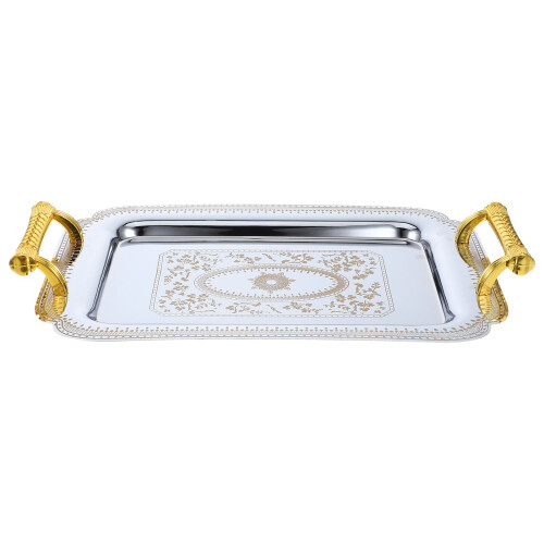 Gold Serving Tray Drinks for Decanter and Glasses Metal Silver 1