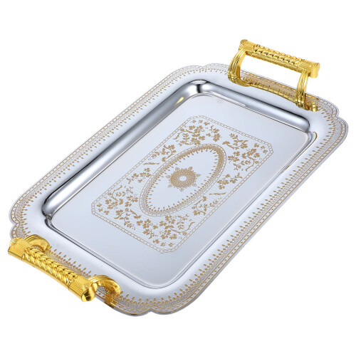 Gold Serving Tray Drinks for Decanter and Glasses Metal Silver 2