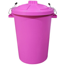 Large Pink Dustbin with Clip Locking Lid Plastic Dustbin for Garden Waste Recycling or Animal Feed 80 Litre Garden Bin - 80L