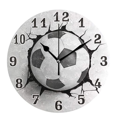 12Inch Football Wall Crack Clock Round Mute Quartz 1