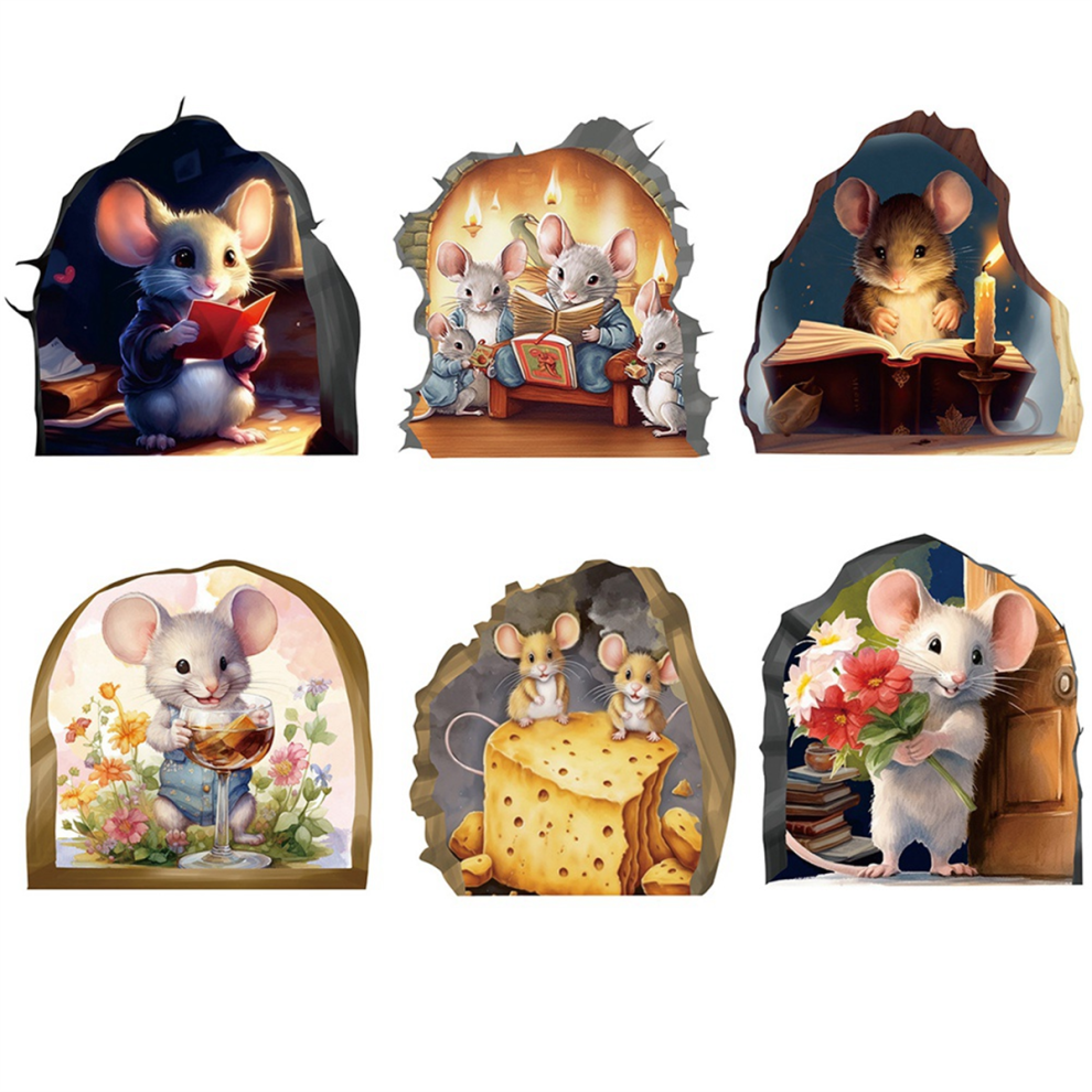 Semoic 6Pcs Cute Luminous Wall Decals Adorable Mouse Read