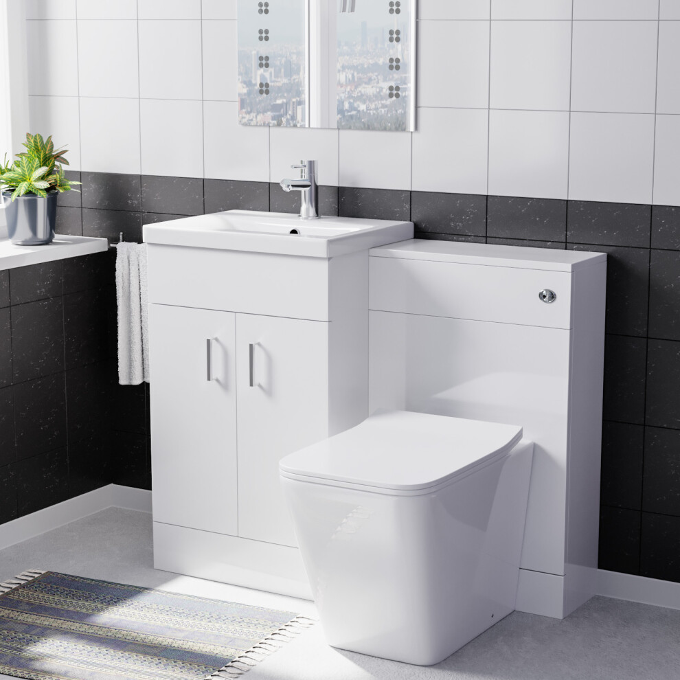 Nes Home White 1000Mm Vanity Basin Cabinet Wc Unit & Square Btw Toilet 6266625721636