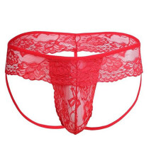 Lace Thong Men's Elephant Lingerie, Low Rise Jockstrap, Mesh Underwear, Red Size S, Breathable Swim Briefs