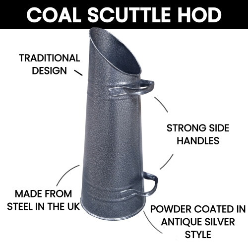 Coal Hod Heavy Duty 22" Bucket Coal Scuttle Antique Silver fireplace 1