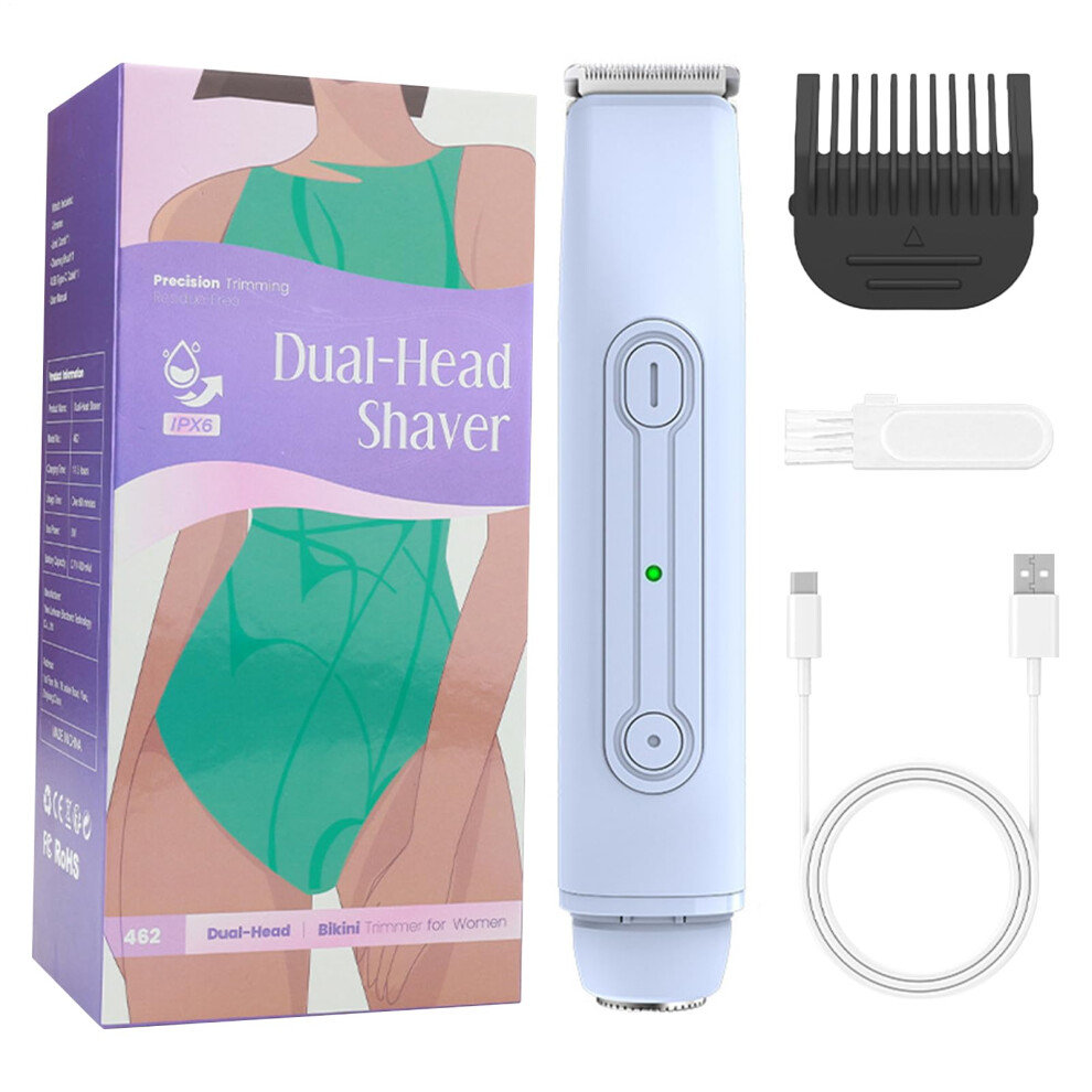 Bikini Razor Waterproof Body Hair Trimmer Rechargeable Dual-Head Razor For Legs And Armpits Blue