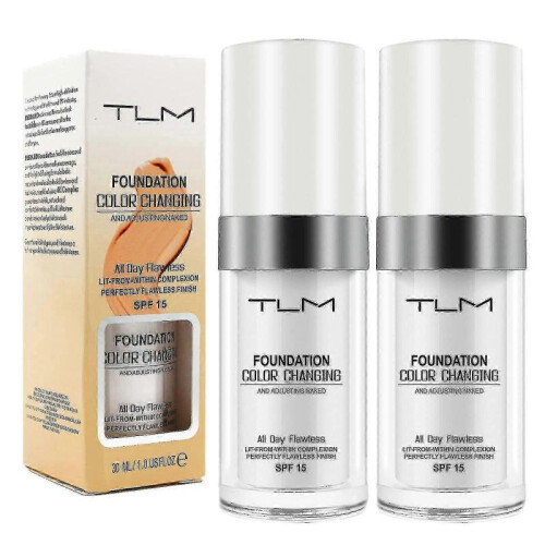 2PCS TLM Color Changing Foundation Flawless Liquid Makeup Base Face Concealer for Aging Skin