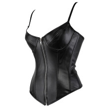 Corset Full Breast Corset Gothic Vintage Bustier Steel Boned Lace Faux Leather Corset Thong Included Size XXL Black