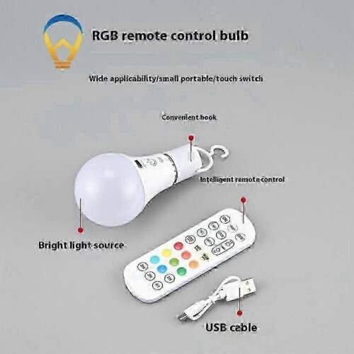E27 RGB Rechargeable Light Bulb with Remote Control and Timer Dimmable Touch Control 2700 1