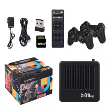 (EU plug, 128G) G11 Pro Game Box Built-in 40 Emulators 4K HDMI Retro Console with Wireless Controllers Portable Plug and Play Gift