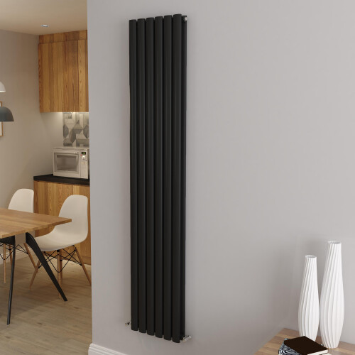 AICA (Double 1800x354mm, Black) Designer Oval Column Radiator Central Heating