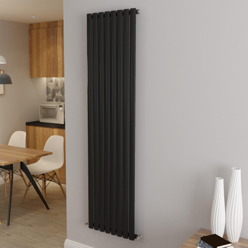 AICA (Single 1800x472mm, Black) Designer Oval Column Radiator Central Heating