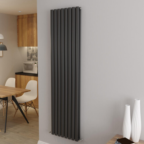 AICA (Double 1800x472mm, Anthracite) Designer Oval Column Radiator Central Heating