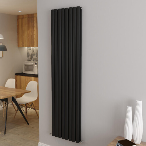 AICA (Double 1800x472mm, Black) Designer Oval Column Radiator Central Heating