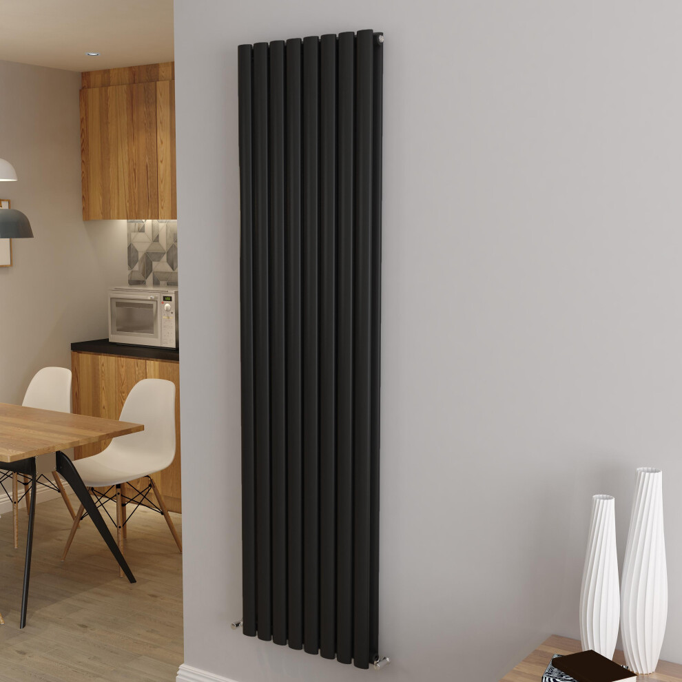 Aica (Double 1800X472mm, ) Designer Oval Column Radiator Central Heating Black