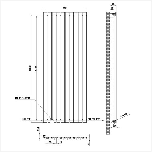 AICA (Single 1800x590mm, White) Designer Oval Column Radiator Central Heating 2