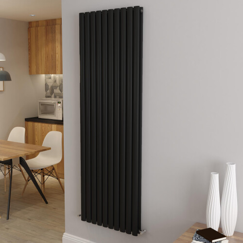 AICA (Double 1800x590mm, Black) Designer Oval Column Radiator Central Heating