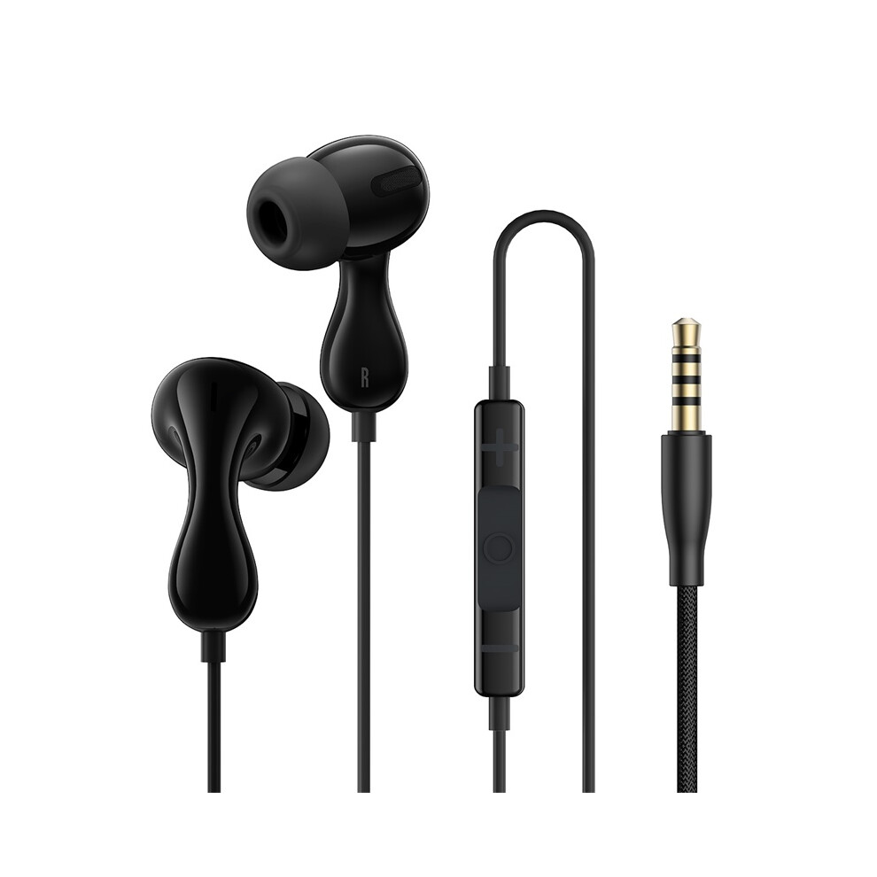 (Black) Headphones In-Ear Earphone With Wire Control Mic Black 6914277382391