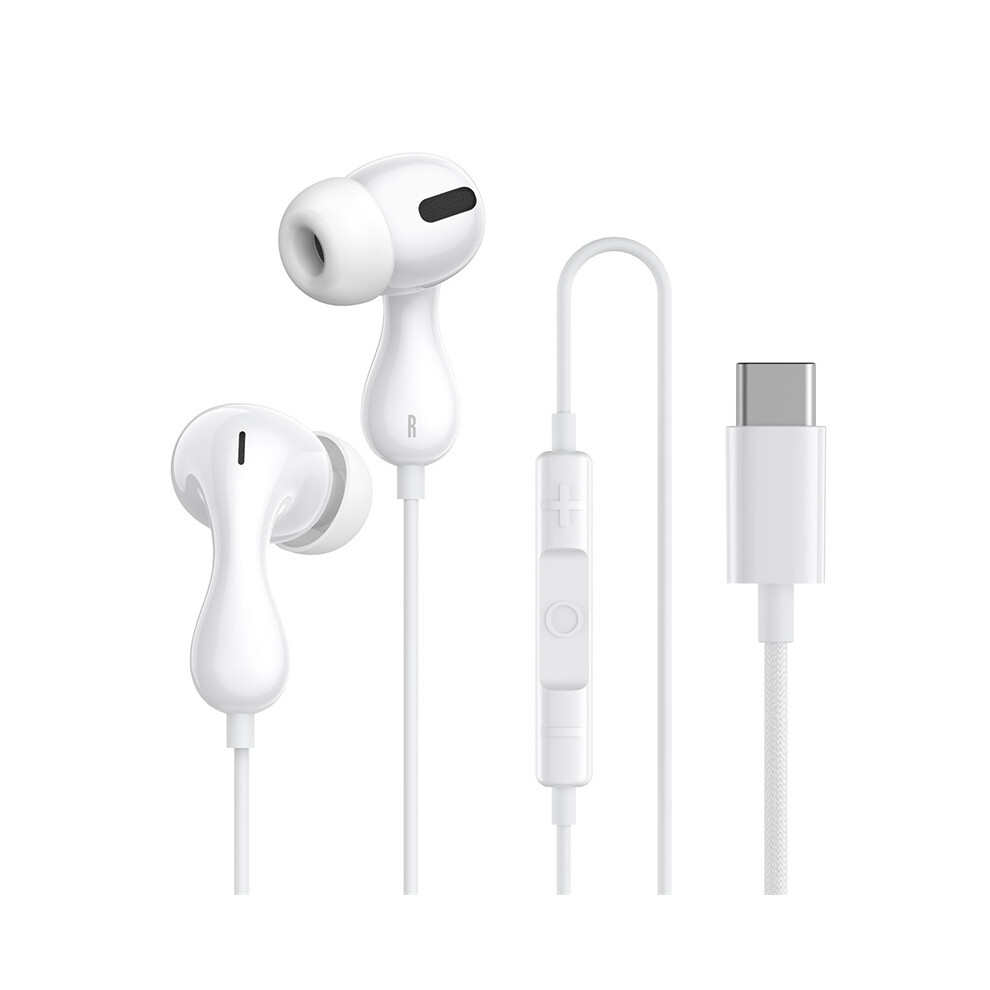 (White) Headphones Music Earphone With Wire Control Mic White 6914276326082
