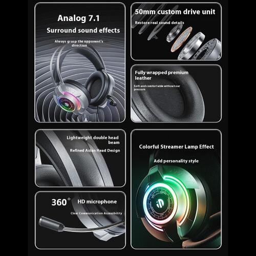 Headphones rophone RGB Backlight for PC Computer 2