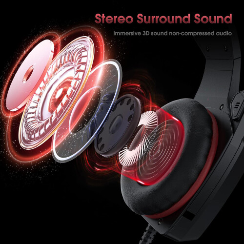 (BlackRed) Headphones Computer Headphone with Adapter Cable 1
