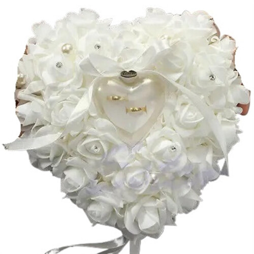 Wedding Ring Cushion Satin Heart Shape White For Engagement Proposal Decor Romantic Wedding Accessory