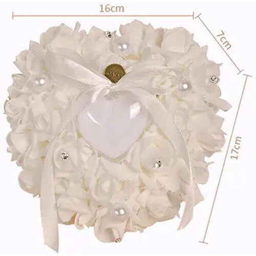 Wedding Ring Cushion Satin Heart Shape White For Engagement Proposal Decor Romantic Wedding Accessory 1