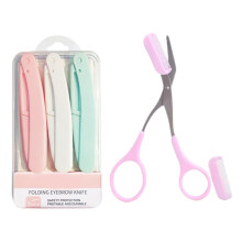 Eyebrow Razor Foldable Face Razor With Trimming Scissors Dermaplaning Tool 3-Piece Set For Women