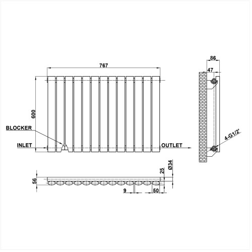 AICA (Single, 600x767mm) Anthracite Central Heating Oval Column Radiators 2