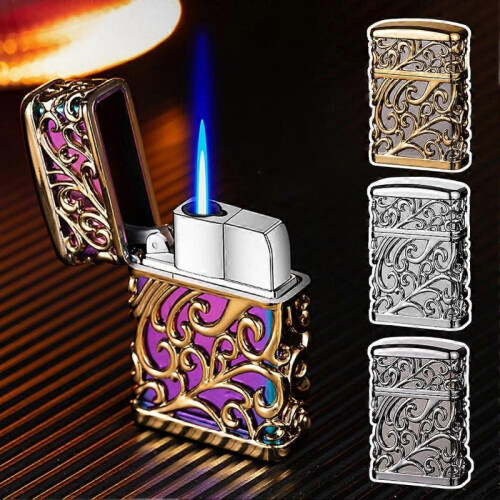 (Gold Color Ice) Portable Metal Lighter Adjustables Windproof Butane Torch Lighter for Lighter Lover 1
