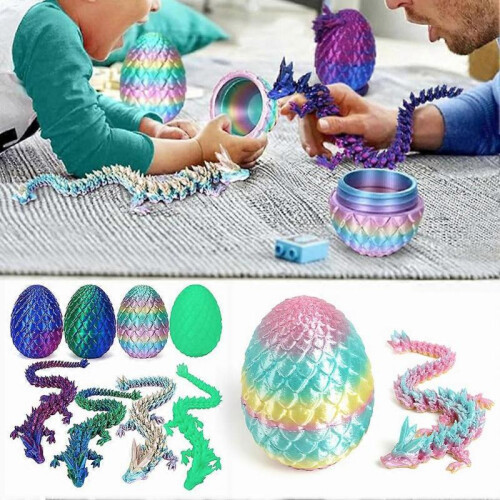 (Rainbow) 3D Printed Dragons Eggs Flexible Desk Figure Decor for Living Room Bedroom 1