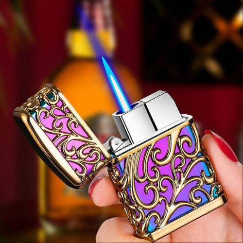 (Golden Ice) Portable Metal Lighter Adjustables Windproof Butane Torch Lighter for Lighter Lover 2