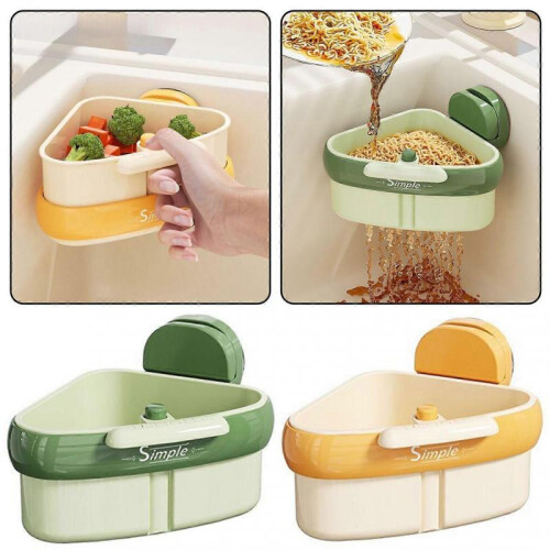 (Green) Kitchen Sink Drain Basket Suction Cup Triangular Food Waste Strainer for Kitchen Bathroom Efficient Drainage 1