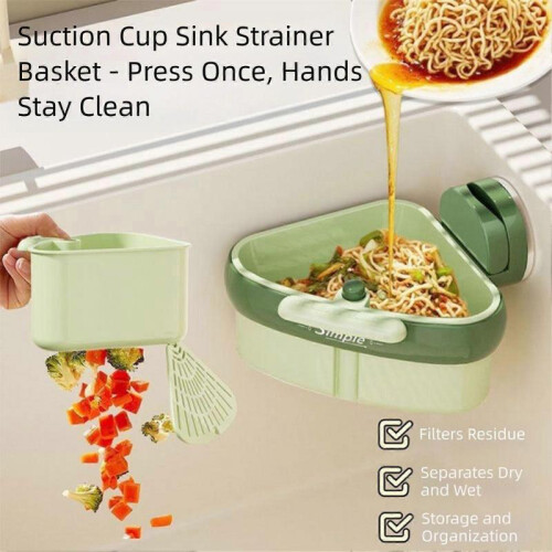 (Green) Kitchen Sink Drain Basket Suction Cup Triangular Food Waste Strainer for Kitchen Bathroom Efficient Drainage 2
