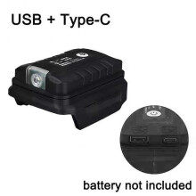 (Black USB TYPE C) USB Battery Adapter for Makita 18V Lithium-ion Battery Dual Charging Ports LED Work Light for Home Outdoor Use