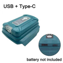 (Blue USB TYPE C) USB Battery Adapter for Makita 18V Lithium-ion Battery Dual Charging Ports LED Work Light for Home Outdoor Use