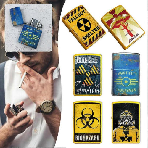 (2) Fallout Themed Lighter Windproof Butane Refillable Cool Retro Card Lighter for Men Fans Great Dad Present Idea 1
