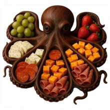 (B) Octopus Charcuterie Board Unique Funny Animal Serving Tray Large Wooden Cheese Platter for Home Party