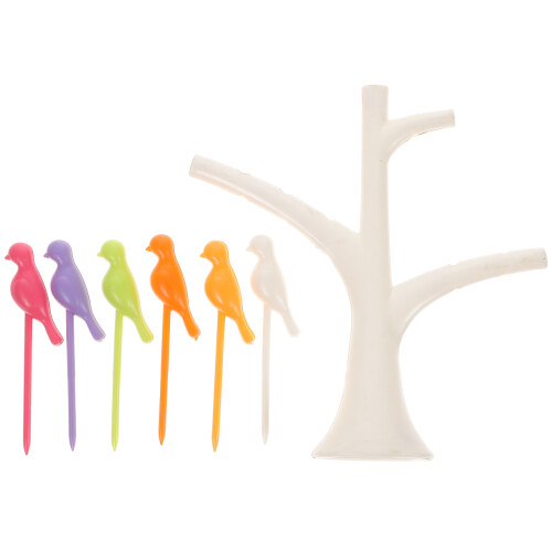 Tree And Bird Shaped Plastic Toothpick Fruit Fork (White) 2