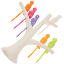 Tree And Bird Shaped Plastic Toothpick Fruit Fork (White)