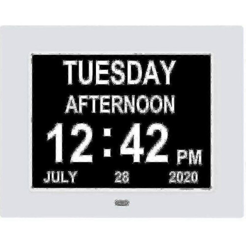 (White) Digital Dementia Clock Calendar Clock Day Date Clock Large Display Large Clear Unabbreviated Time And Date