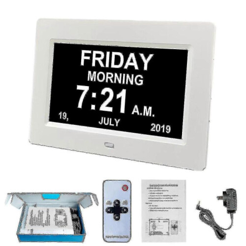 (White) Digital Dementia Clock Calendar Clock Day Date Clock Large Display Large Clear Unabbreviated Time And Date 1